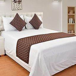 Shri Anand Creations 200TC Quilted Velvet Bed Runner Scarf with Matching Cushion Covers/Slipcovers| Luxurious Decorative Bed Linen Set| Perfect for Bedroom, Hotel or Guest Rooms Bedding (Brown)-image-82