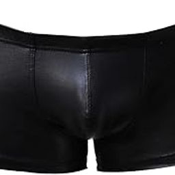 Stretch Boxer Brief Men Faux Leather Fashion Wet Look Underwear Black S-33