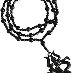 Black Om Trishul Pendant with Black Glass Beads Mala-image-53