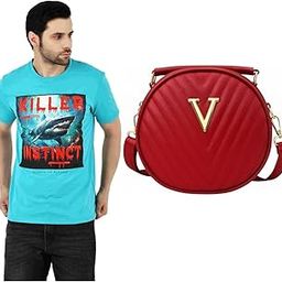 Rakhi Combo - Men's Stylish Printed T-Shirt with Women's Trendy Sling Bag for Gifting| T-Shirt for Men & Sling Bag for Women-image-97
