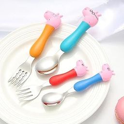 Stainless Steel Kids Cartoon Spoons and Forks Set and Handle for Kids, Steel Spoon for Baby Feeding, Small Spoon (Pack of 4) (2 Spoons and 2 Forks)-image-39