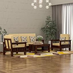 SHREEVAAS CRAFT Sheesham Wooden 5 Seater Sofa Set for Living Room | Rosewood Cushion Sofa with Side Newspaper Holder for Home & Office | Lounge (Walnut, 3+1+1 Seater)-image-13
