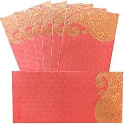 DIP Pack of 25 Matellic Colourful Designer Shagun Lifafa/Money Gift Envelope with Golden Ambi for Gifting Money on any occasion (Red, 25 pcs)-image-75