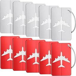 10 Pieces Metal Travel Luggage Tags Business Card Holder Aluminum Travel ID Tag for Luggage Baggage Identifier(Silver, Red)-image-43