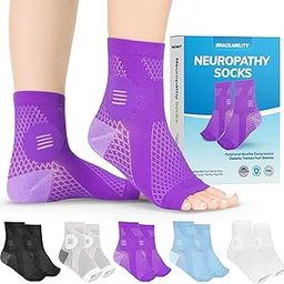 BraceAbility Neuropathy Socks for Women and Men - Toeless Compression Foot Neuropathy Socks, Peripheral Neuropathy Socks, Diabetic Neuropathy Socks, Arthritis Socks (M - Purple)-16