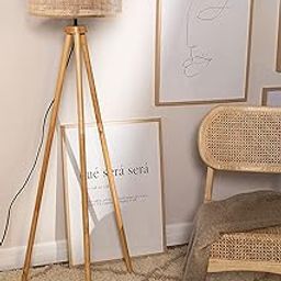 AKWAY Rattan Cane Webbing Floor Lamp Bamboo Floor Lamp Cane Standing Lamp Wooden Standing lamp for Living Room Bedroom (14" D X 7")(Square Webbing)-picture-18