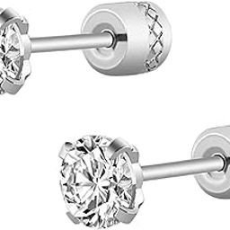 Silver Plated 316L Stainless Steel Cubic Zirconia Studded Stud Earrings Jewellery Gift for Men & Boys (1 Pair)-image-19