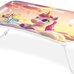 Amazon Brand - Jam & Honey Foldable Laptop Table with Cup Holder & iPad Holder I with Ludo dice and pawns I Work Desk Accessories for Reading, Studying| Cute Unicorn | Multicolour-image-33