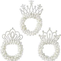 3 Pcs Princess Crown Pearl Designer Hair Tie, Ponytail Holder, Kids Scrunchies Headband Gift Set for Children Girls, Rubber Band Accessories-image-46