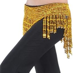 UJEAVETTE Glitter Beads Tassels Belly Chain for Ladies Women Dance with Bells Gold-image-67