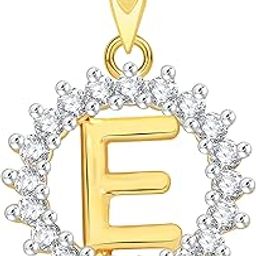 VSHINE Alphabet "E" Pendant initial Letter American Diamond Studded Pendant Locket with Chain Gold Yellow Plated Collection Fashion Jewellery for Women, Girls, Boys and men-VSP1677G-image-47