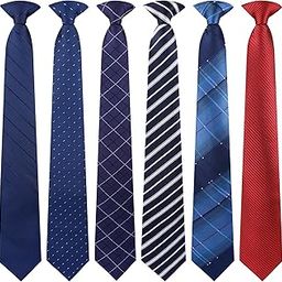 6 Pcs Clip on Ties for Men 20 Inch Mens Clip on Tie Plaid Striped Dots Pre Tied Necktie for Office School Party, Multicolor, One Size-image-29