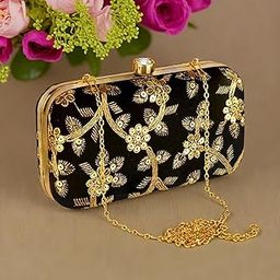 Kuber Industries Clutch Purse | Wedding Clutch | Women’s Clutch Purse | Detachable Chain Purse | Wallet Hand Bag | Lock System Hand Bag | Black-image-84