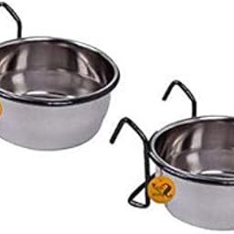 Sage Square Rustproof Stainless Steel Cage Food, Seed, Water Feeder Cum Bowl with Holder clamp for Birds (250ml) (Set of 2)-21