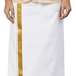 Men Cotton Double Layer dhoti with Gold Jari Border-image-38