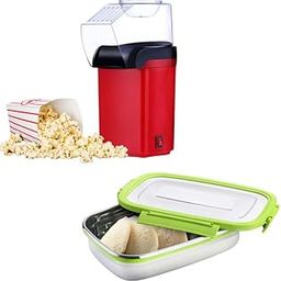 Drumstone 𝐂𝐨𝐦𝐛𝐨 C1107 Instant Popcorn Machine, Electric Hot Air Popper for Home & Party Use & Stainless Steel Lunch Box Picnic Food Container Tiffin Hot Box Vacuum Insulated-picture-0