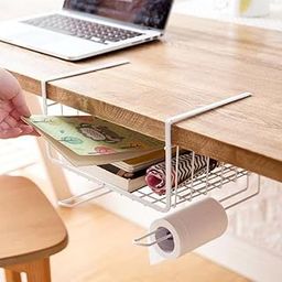 Go Hooked Multipurpose Under Shelf Basket 12 Inch Wire Rack Cabinet Storage Basket | Metal Hanging Basket for Home | Under Cabinet Drawer | Space Saving Under Shelf Rack (White, 1pcs)-0