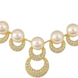 Elegant Pearl and Crystal Necklace Set with Earrings, Gold-Plated Crescent Design, 12.5 cm Width-image-27