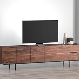 INMARWAR 80 Inch Wooden TV Entertainment Unit for Living Room and Bedroom | TV Cabinet & Stand with 2 Drawer and 4 Storage Doors | Sheesham Wood & Steel, Rich Sienna & Black Powder Coated Metal Finish-image-87