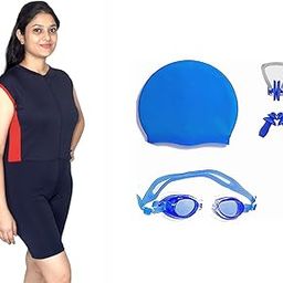 Women's Swimming Sleevless Suit with Swimming 1 Anti Fog Swimming Goggles + 1 Silicone Swimming Cap+ 1 Nose Clip+ 2 Ear Plugs-image-94