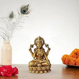 BGMMART Brass Lakshmi Devi Idol | Antique Finish | Small Hindu Goddess Statue for Wealth & Prosperity | Ideal for Home Temple & Gifting-image-71