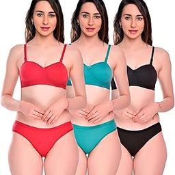 Bra and Panty for Women Half Cup Padded Lingerie Set Pack of 3-image-17