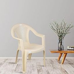 Barry Plastic Chair | Indoor Outdoor Chair | Patio Chair | Plastic Stackable Chairs for Dining Room | Strong and Sturdy Structure | Living Room Chair (Cream)-image-3