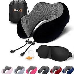 ProQ Memory Foam Travel Pillow for Neck Pain, Sleeping, Travelling with Eye Mask & Noise Isolating Ear Plugs Portable Combo Men & Women, Pack of 1 (Black)-27