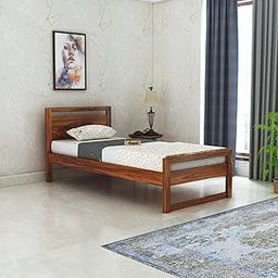 Ganpati Arts Sheesham Wood Rio Single Size Bed Without Storage for Bedroom Living Room Home Wooden Palang for Hotel (Natural Finish)-image-54