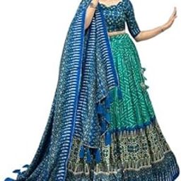 SORATH Women's Trending Designeer Tussar Silk Lehenga Choli Print with Foil Work With Unstitched Blouse Patola Print Adorned with Foil Work For Navrati || Wedding (rama)-image-3