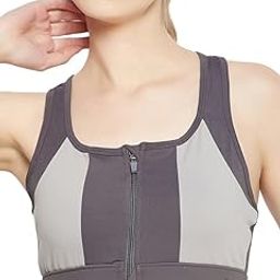 Women's Medium Impact Padded Colourblocked Racerback Sports Bra with Front Zipper-image-19
