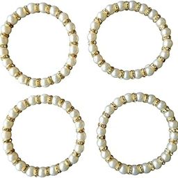 Off-White Faux Pearl with Golden Tone Artificial Stone Bracelet Set for Women – Elegant Pearl Bead Bracelets, Stylish and Versatile Fashion Accessory-image-95
