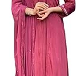 Burgundy Chinon Maxi Dress with Floral Embroidery, V-Neck, Long Sleeves, Matching Dupatta-image-47