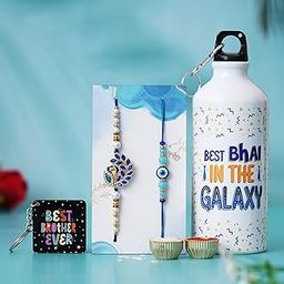 Dreamica Rakhi For Brother, Set of 2 Rakhi With Printed Sipper And Keychain Combo Set | 600 Ml Sipper with Tilak Set And Greeting Card | Best Rakhi Gift For Brother (GP-BTL-15)-image-98