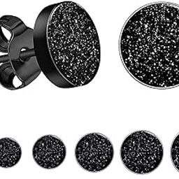 Black Round Stud Earrings Set Stainless Steel Sparkling Ear Studs for Men Women 6 Pairs 3mm-8mm-image-42