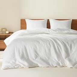 Comfort Spaces White Queen Duvet Cover Set - 3 Pieces Breathable Woven Waffle Knit Duvet Sets, Modern Farmhouse Boho Duvet Cover & Sham, All Season Microfiber Queen Bed Set, Full/Queen-45