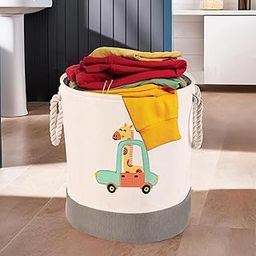 Kuber Industries Foldable 43 Ltr Washing Clothes Basket/Laundry bag with Handles | Used Clothes Storage Bag | Laundry Hamper for Dirty Clothes & Toys | GM-8-BG | Giraffe- Grey & White-28
