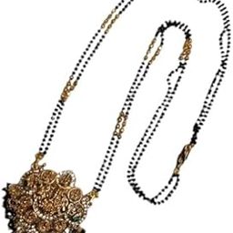 Glittering short Temple Jewellery 3D Black AstaLakshmi Stone Pendant GoodQuality 2mm Mangalsutra Offer Adjustable size festival wear-image-12