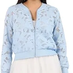 campus sutra Women's Self-Design Botanical Standard Length Jacket For Casual Wear | Low-High Neck | Long Sleeve | Zipper Closure | Polyester Jacket Crafted With Comfort Fit For Everyday Wear-picture-35