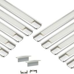 Abaj Lighting (18x6mm) LED Strip Lights 1Meter Aluminium Rectangular Conciled Profile Light Channels with Diffused Cover, End Caps and Mounting Clips Without LED Straight Linear (Pack of 10)-image-46