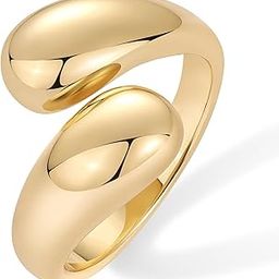 14K Gold Plated Thick Open Swivel Stackable Rings for Women | Bold Crossover Statement Ring Band, Yellow Gold, No Gemstone-8