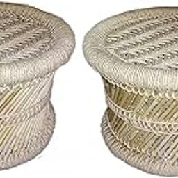 HeeMo Eco-Friendly Cane Wood Bamboo Sitting Stool, Muddi for Indoor/Outdoor (Natural: Set of 2)-picture-13