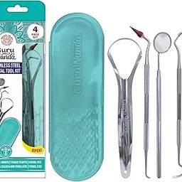 GuruNanda Professional 100% Stainless Steel Dental Care Kit with Tongue Scraper, Dental Mirror, Dental Climber and Gum Stimulator, 4 Piece Tool Set-image-39