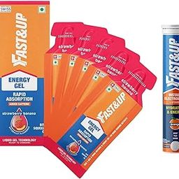 FAST&UP Vegan Sports Energy Gel & Malto Gel 5X30Gms Sachets & Reload Electrolyte Energy And Hydration - Sports Drink - Strawberry Banana, 20 Effervescent Tablet-3