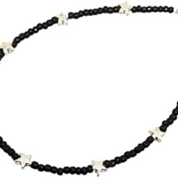 Glitz n Glamour Black Glass Seed Bead Anklet with Silver Star Beads for Women-image-10