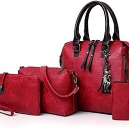 Set of 4 Pieces Leather Finish PU Material Ladies Hand Bag, Clutch and Wallet for travel office Party for women-image-1