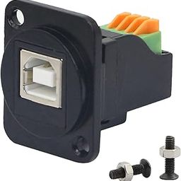 QIANRENON USB 2.0 Type-B Jack Socket to 4 Pin Screw D-Type Panel Crimping Modular Solderless Adapter for Printer Scanner,Black-24
