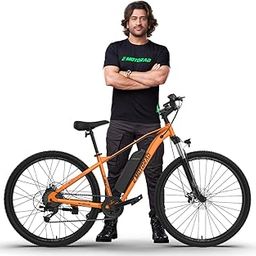 EMotorad T-REX AIR Unisex Electric Bicycle Sturdy High Tensile Steel Frame 250W BLDC Motor Front Suspension 7 Speed Shimano Gears (Orange Blaze, 27.5" Wheel)-image-5