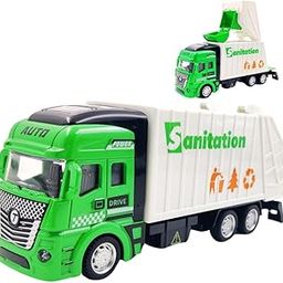 PLUSPOINT Die Cast Metal Garbage Truck Pull Back Action City Service Waste Management Truck with Trash Bin Recycling Garbage Sanitation Truck Toys for Kids Boys (Garbage Van)-image-31