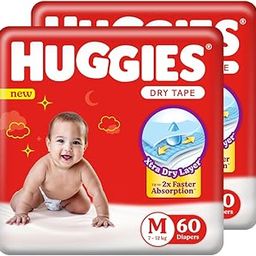Huggies Complete Comfort Dry Tape Medium (M) Size Baby Tape Diapers, Combo Pack of 2, 60 count per pack, 120 count, with 5 in 1 Comfort-image-19